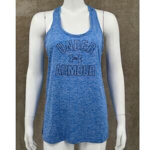 Under Armour Top Women Medium Blue Tank Heatgear Logo Graphic Workout Activewear